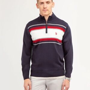 US Polo ASSN 1/4 Zip Pullover Long Sleeve Blue Red Striped Sweater Mens XXL